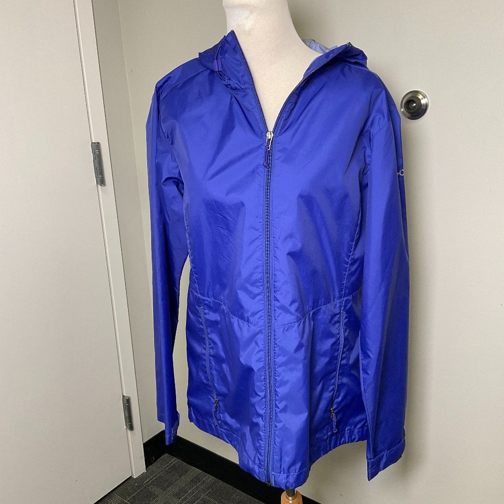 Columbia Womens Blue Long Sleeve Pockets Hooded Full Zip Rain Coat Size Large